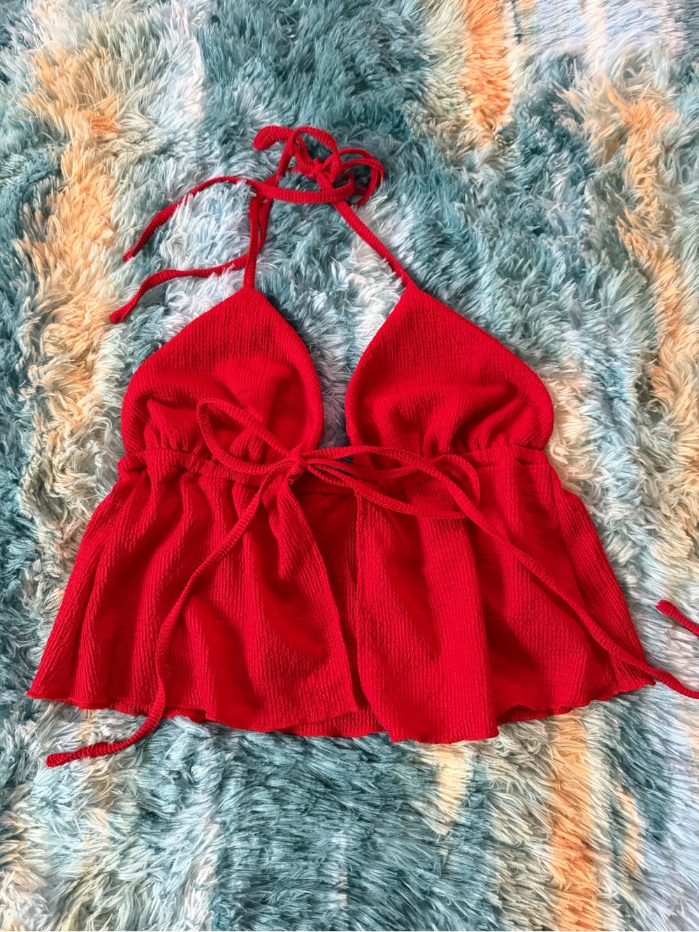 Red Halter Tie-Front Women's Top